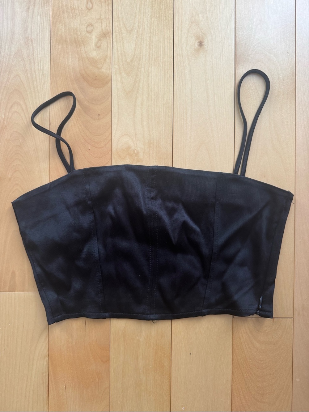 Women’s Black Satin Like Spaghetti Strap Crop Top (S)